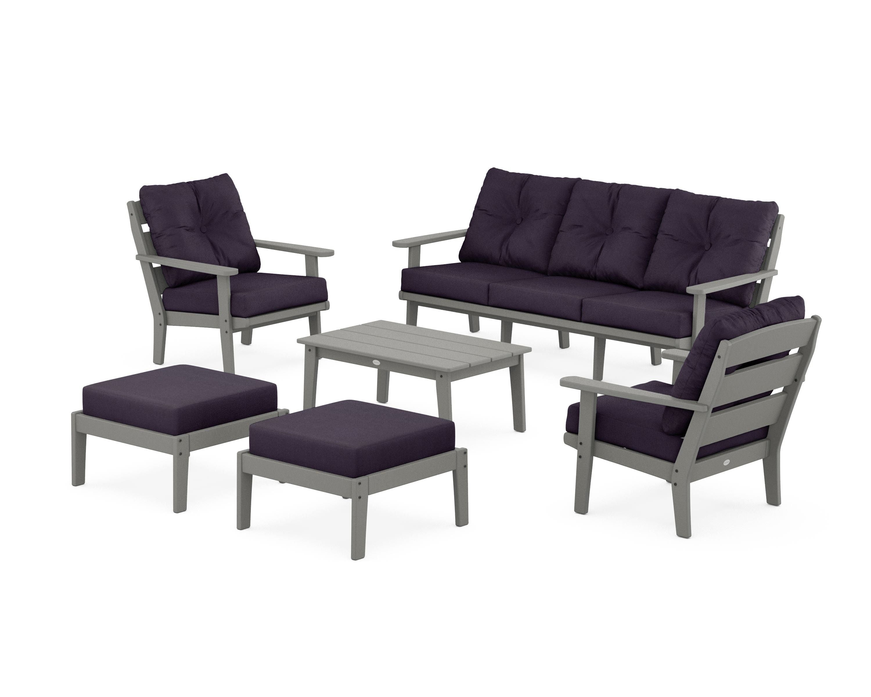 POLYWOOD® Lakeside 6-Piece Lounge Sofa Set in Slate Grey / Navy Linen