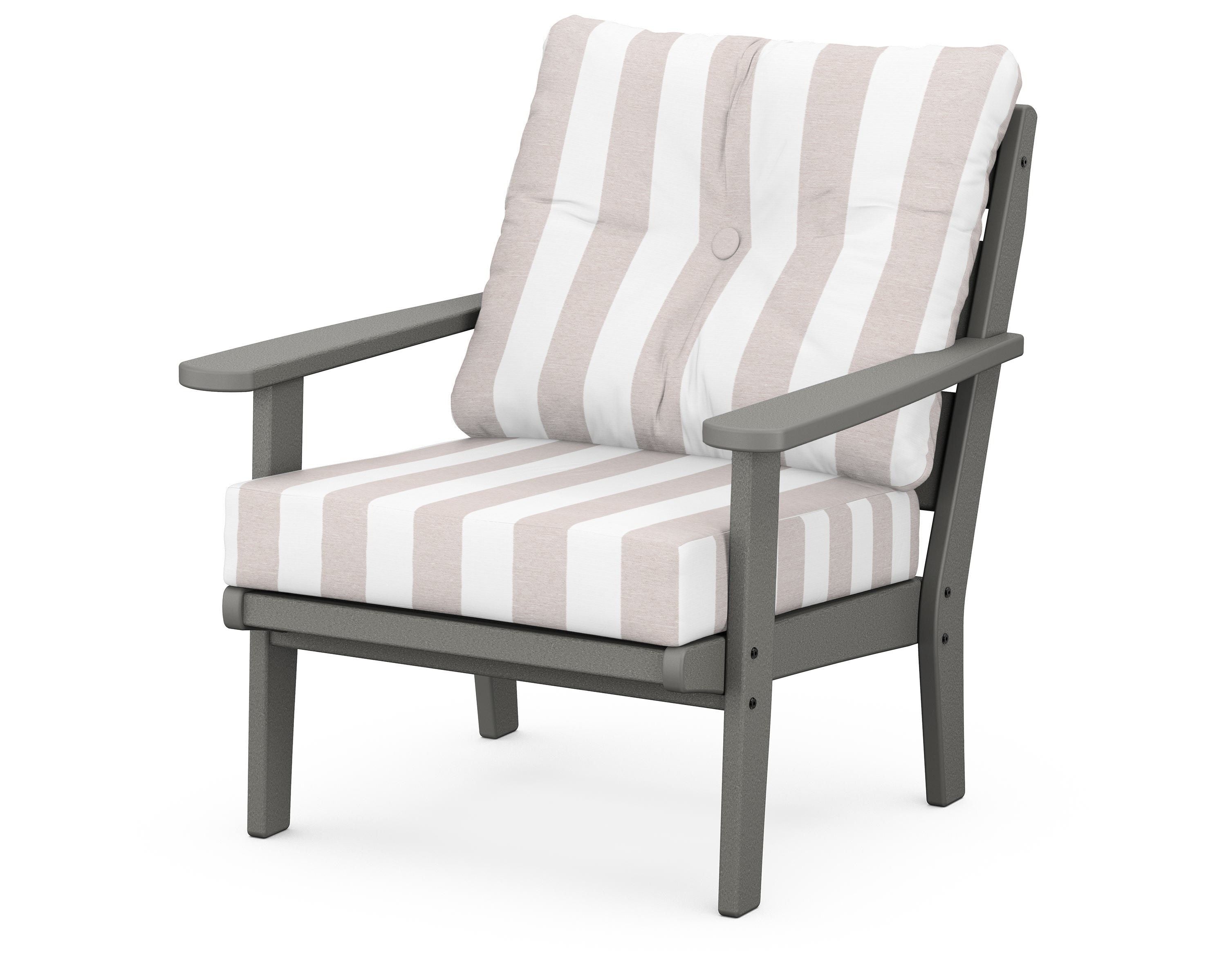 POLYWOOD® Lakeside Deep Seating Chair in Slate Grey / Cabana Stripe Dune Burlap