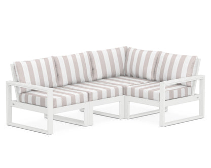 POLYWOOD® EDGE 4-Piece Modular Deep Seating Set in White / Cabana Stripe Dune Burlap