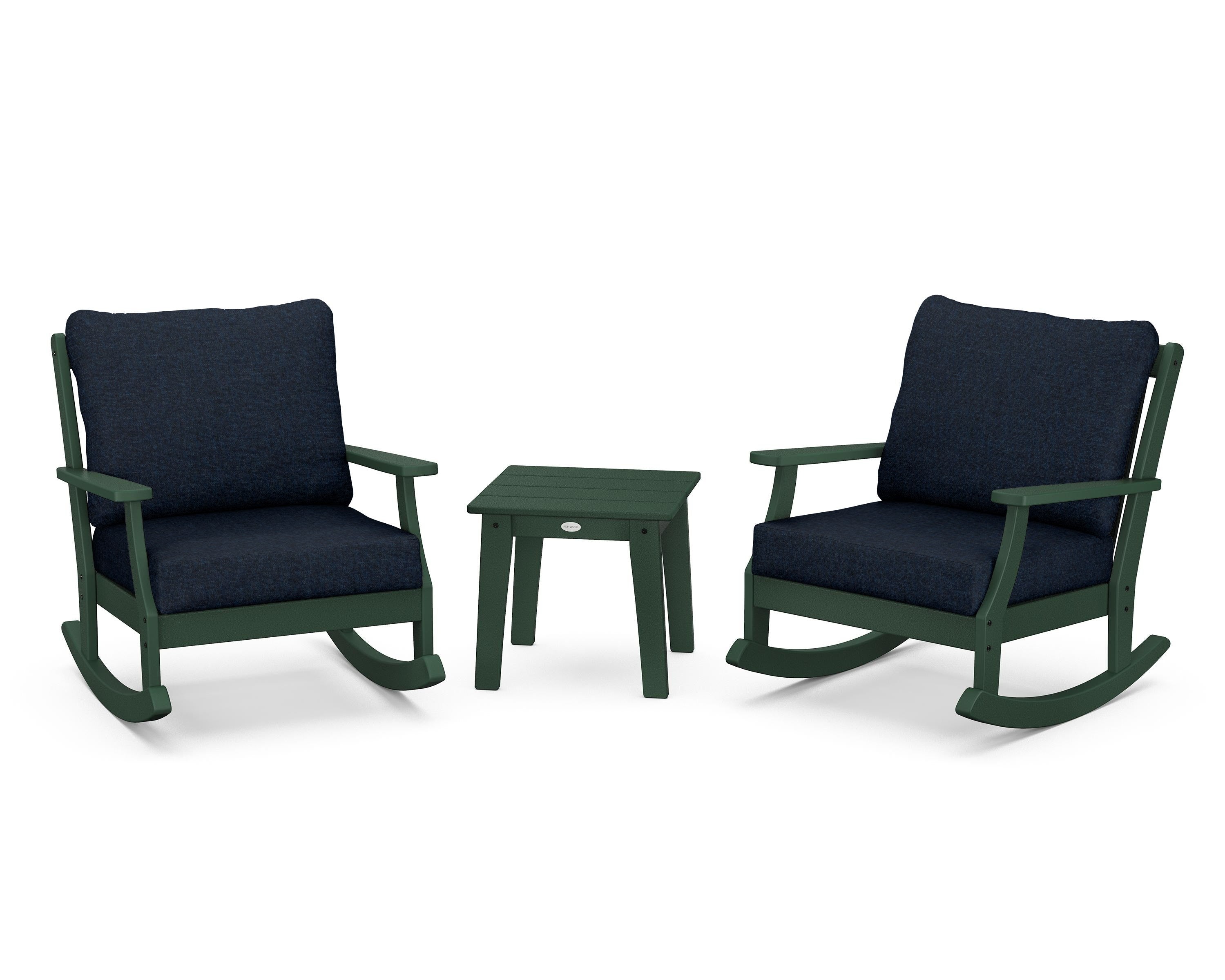 POLYWOOD® Braxton 3-Piece Deep Seating Rocker Set in Green / Marine Indigo