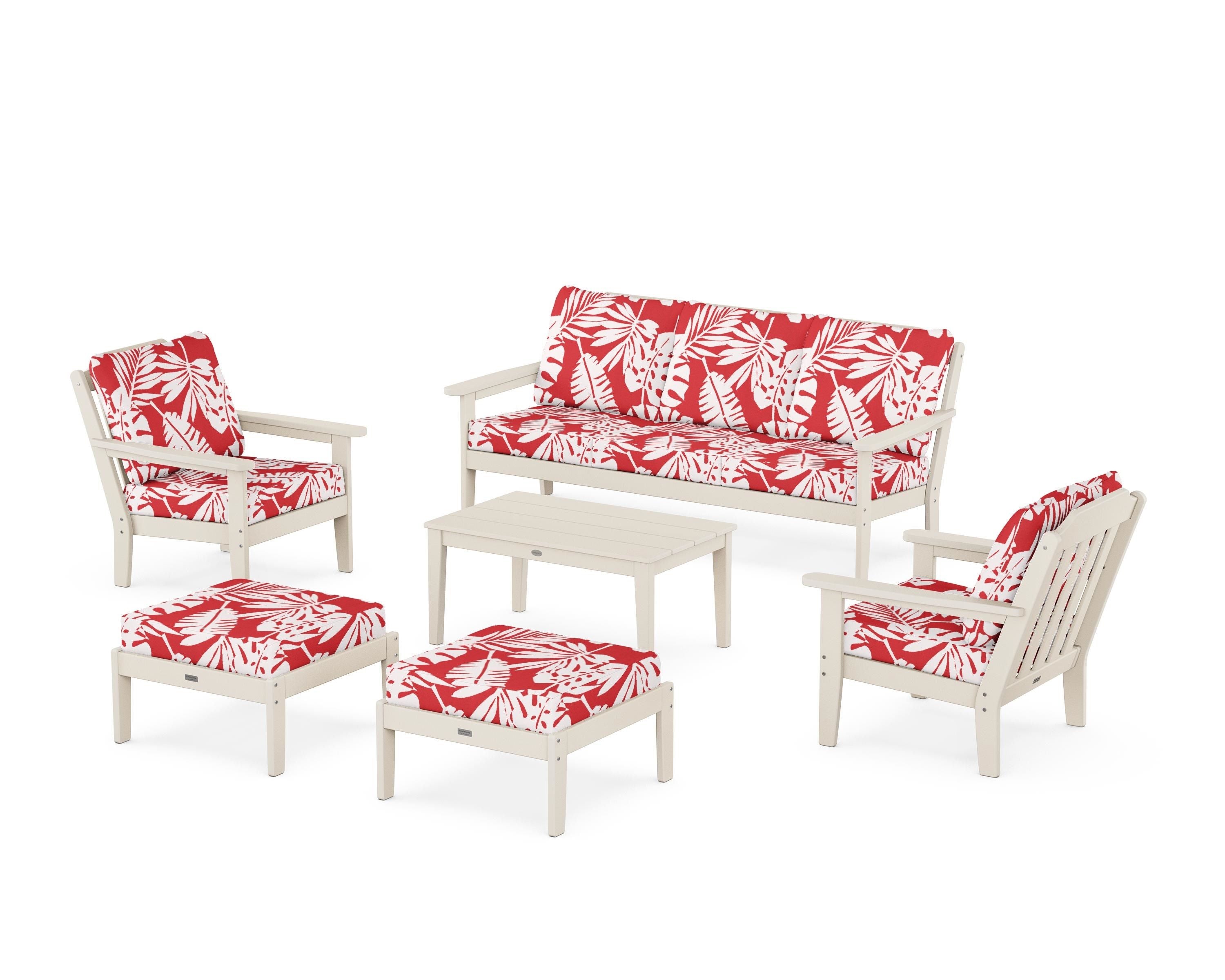 Country Living Cottage 6-Piece Lounge Sofa Set in Sand / Leaf Crimson