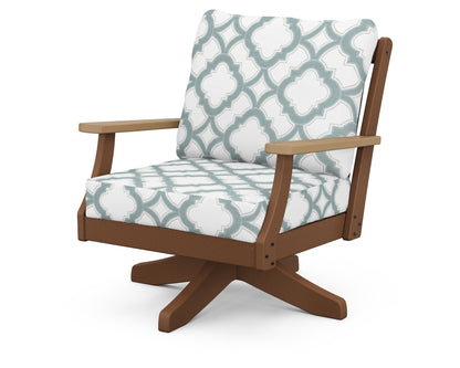 POLYWOOD® Braxton Deep Seating Swivel Chair in Teak / Natural / Trellis Glacier Spa