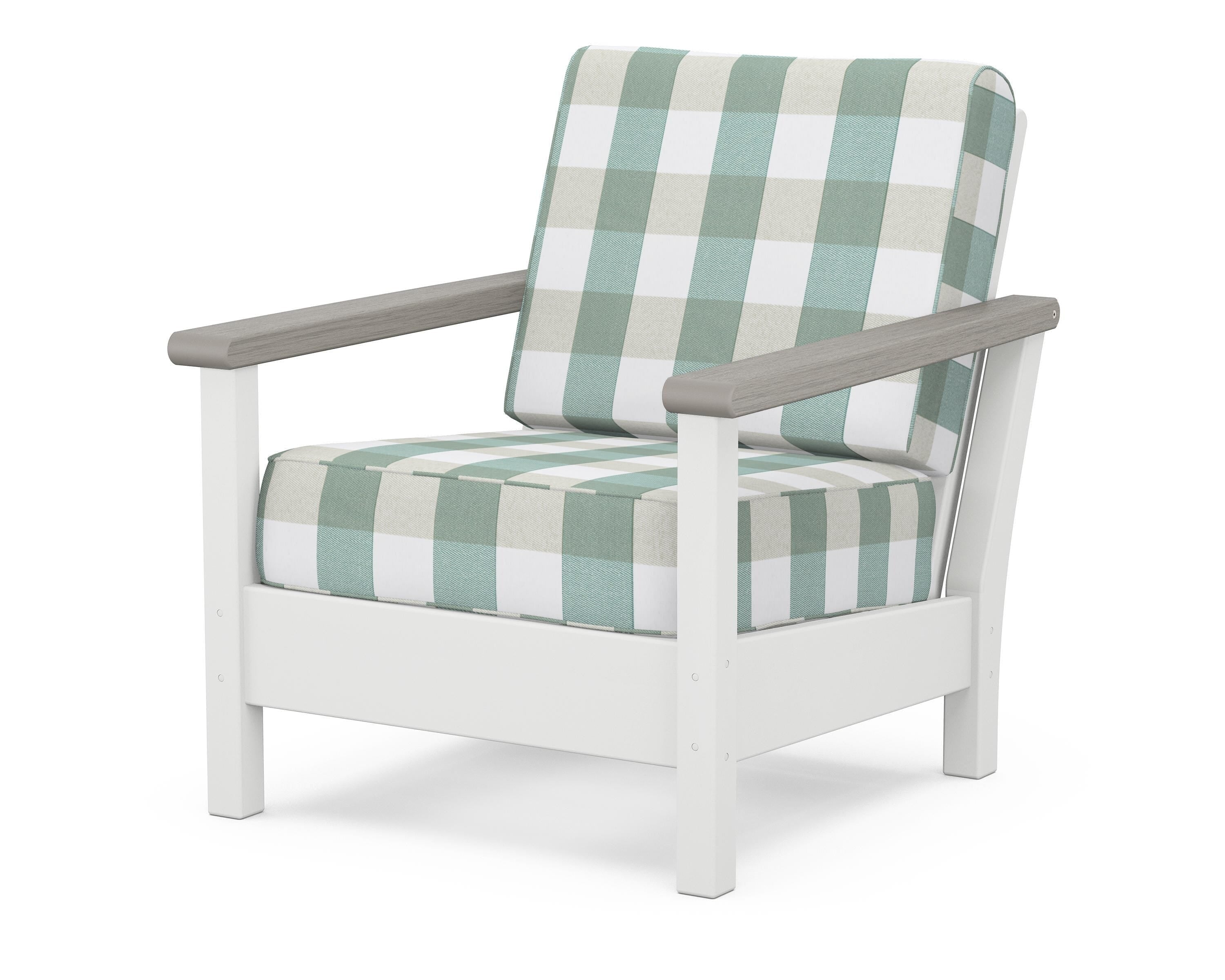 POLYWOOD® Harbour Deep Seating Chair in White / Driftwood / Buffalo Plaid Glacier Spa