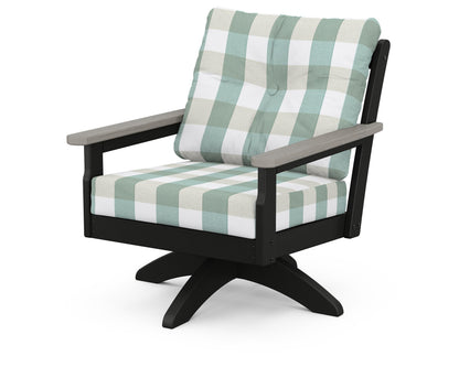 POLYWOOD® Vineyard Deep Seating Swivel Chair in Black / Driftwood / Buffalo Plaid Glacier Spa