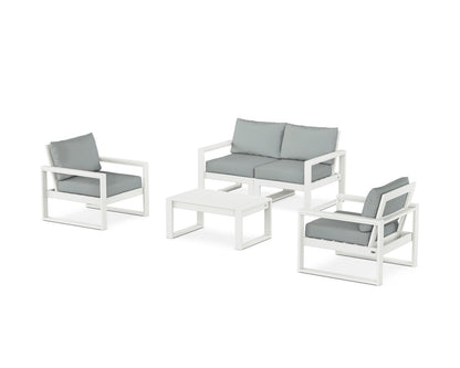 POLYWOOD® EDGE Sectional 4-Piece Deep Seating Set with Loveseat in Vintage White / Spa