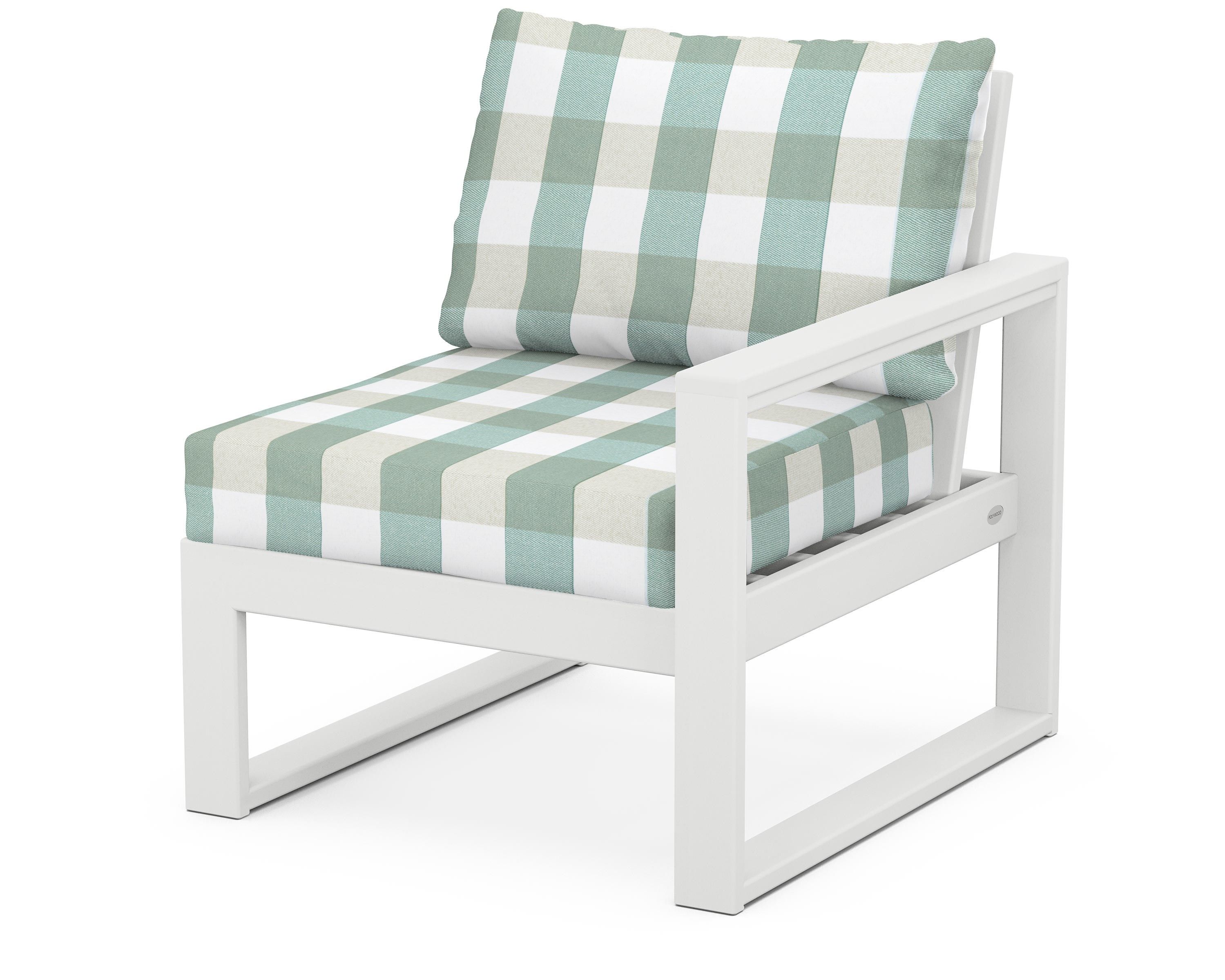 POLYWOOD® EDGE Modular Right Arm Chair in White / Buffalo Plaid Glacier Spa