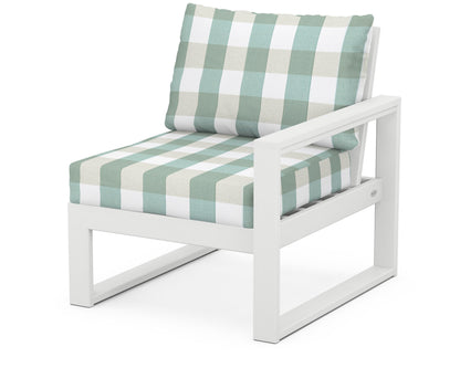 POLYWOOD® EDGE Modular Right Arm Chair in White / Buffalo Plaid Glacier Spa