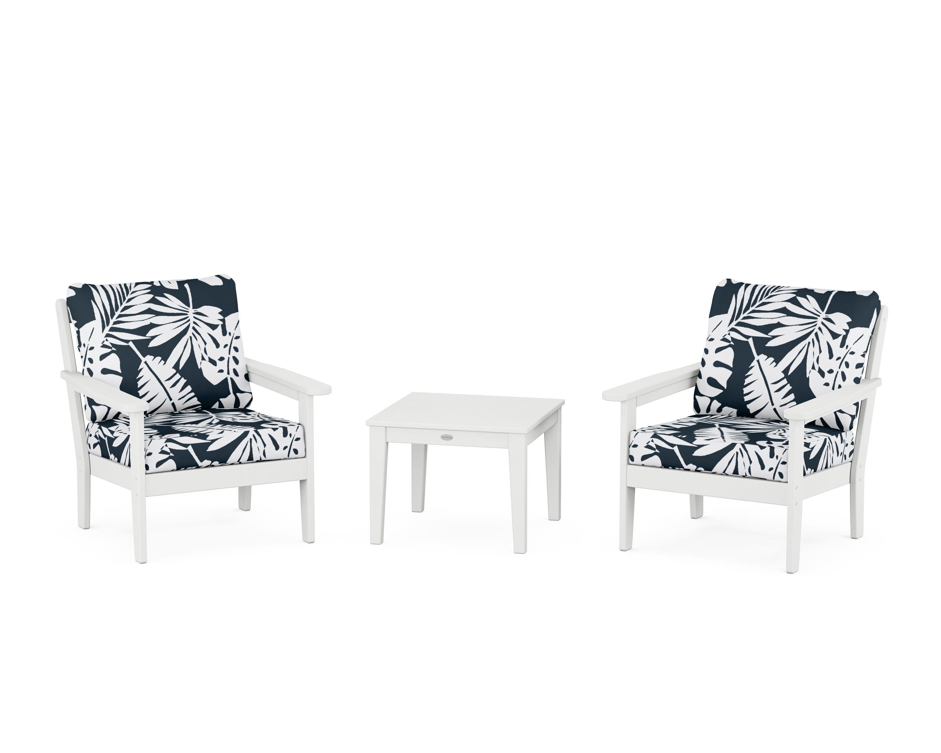 Country Living Cottage 3-Piece Deep Seating Set in White / Leaf Marine Indigo