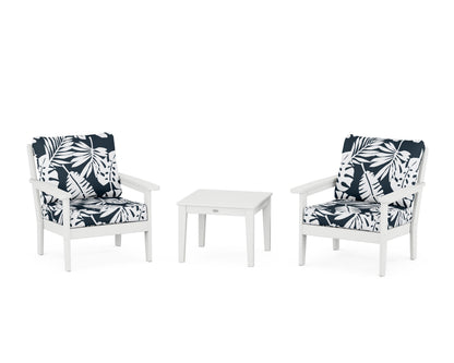 Country Living Cottage 3-Piece Deep Seating Set in White / Leaf Marine Indigo