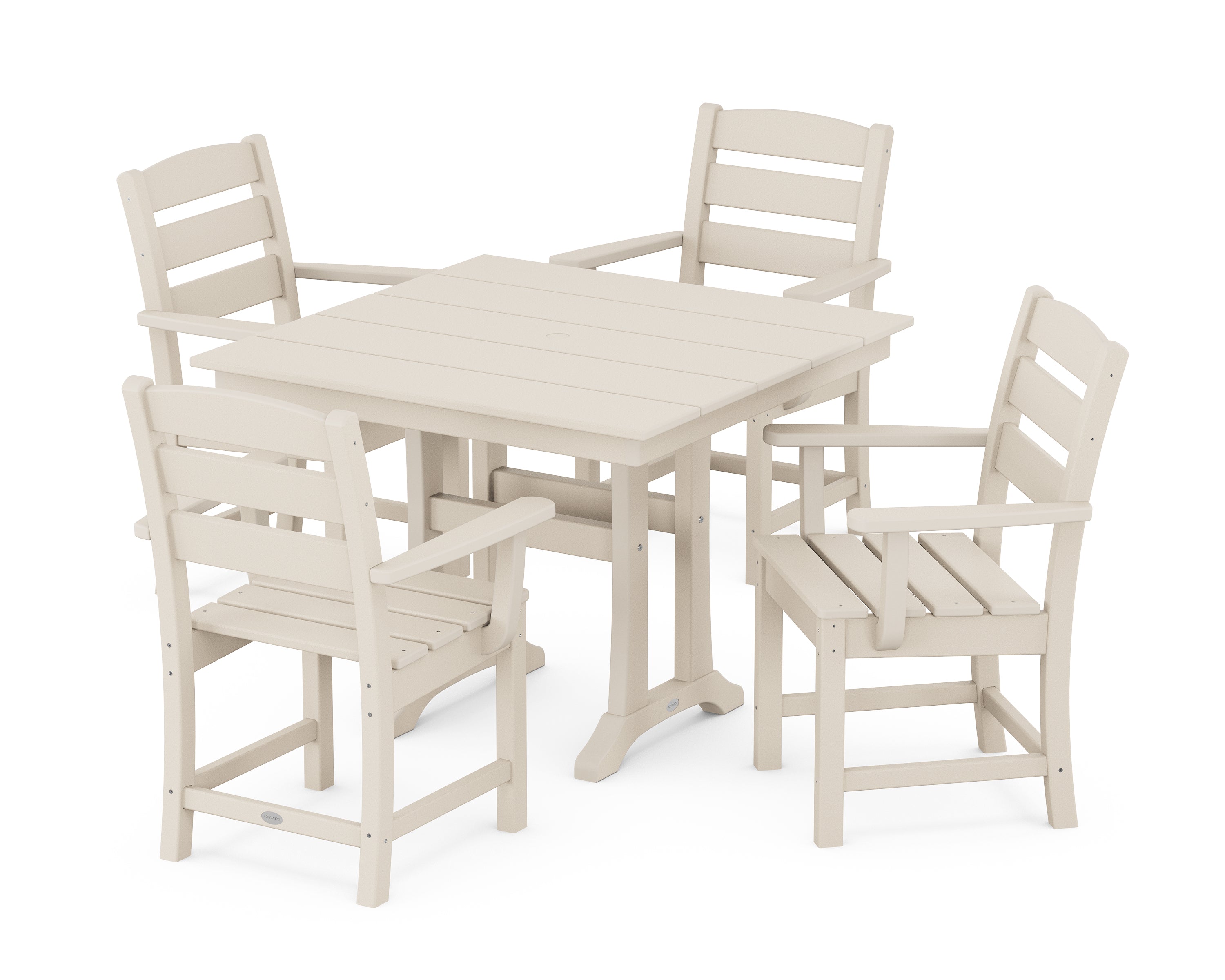 POLYWOOD® Lakeside 5-Piece Farmhouse Trestle Arm Chair Dining Set in Sand