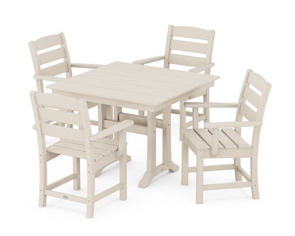 POLYWOOD® Lakeside 5-Piece Farmhouse Trestle Arm Chair Dining Set in Sand