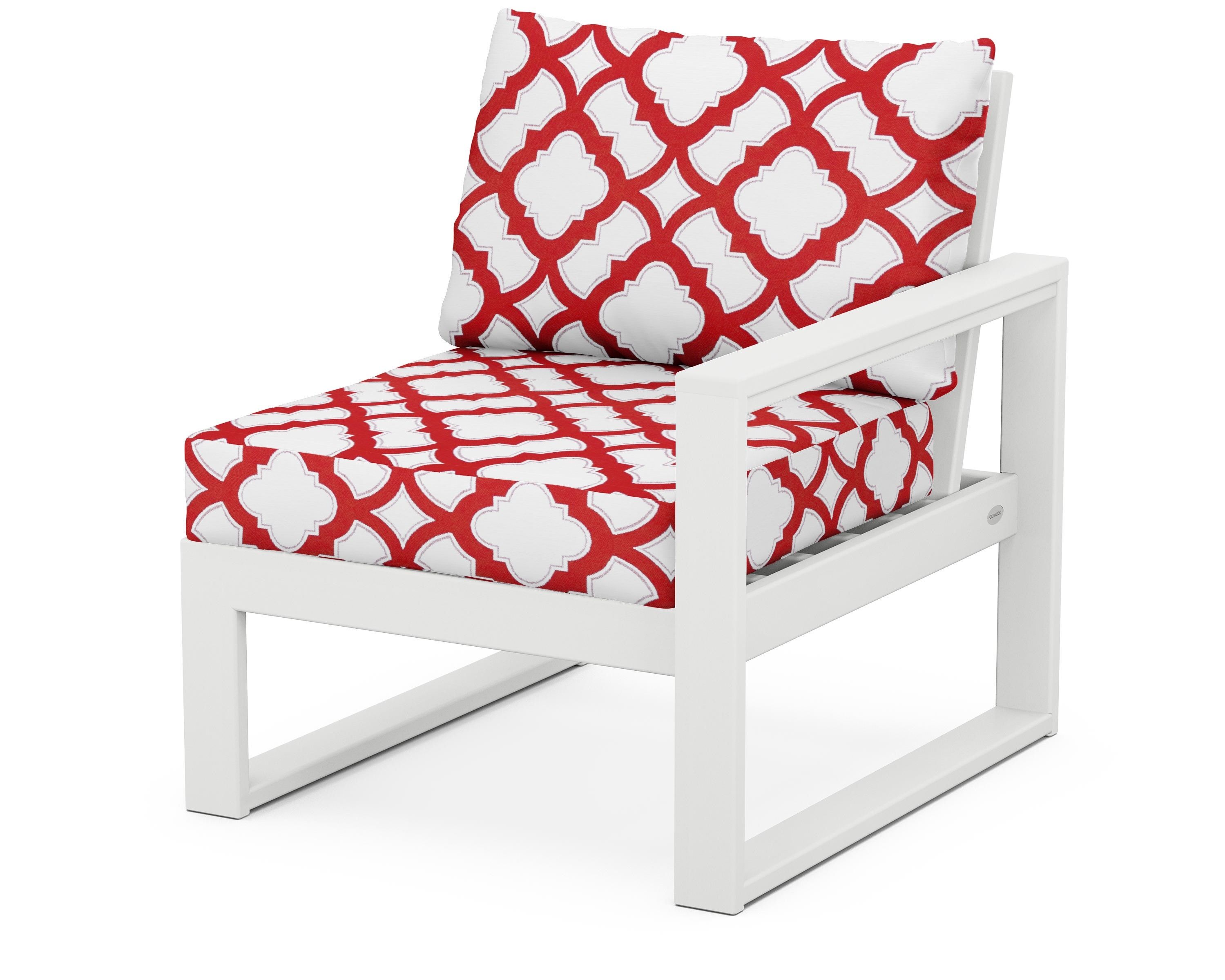 POLYWOOD® EDGE Modular Right Arm Chair in White / Trellis Crimson