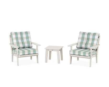 POLYWOOD® Prairie 3-Piece Deep Seating Set in Sand / Buffalo Plaid Glacier Spa