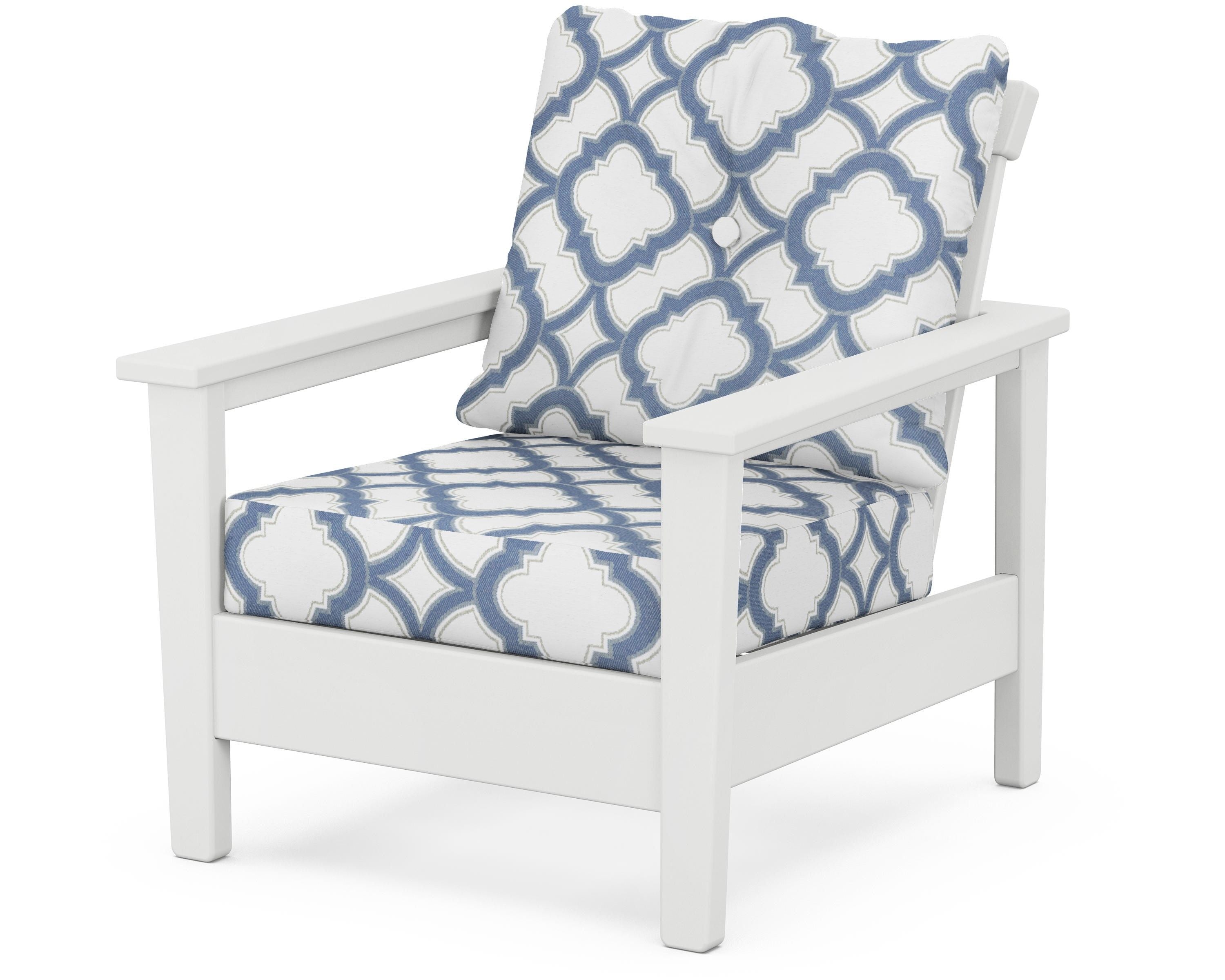 POLYWOOD® Prescott Deep Seating Chair in White / Trellis Sky Blue