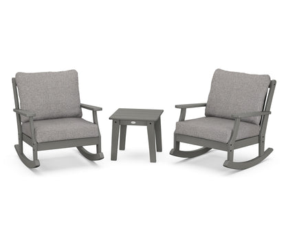 POLYWOOD® Braxton 3-Piece Deep Seating Rocker Set in Slate Grey / Grey Mist