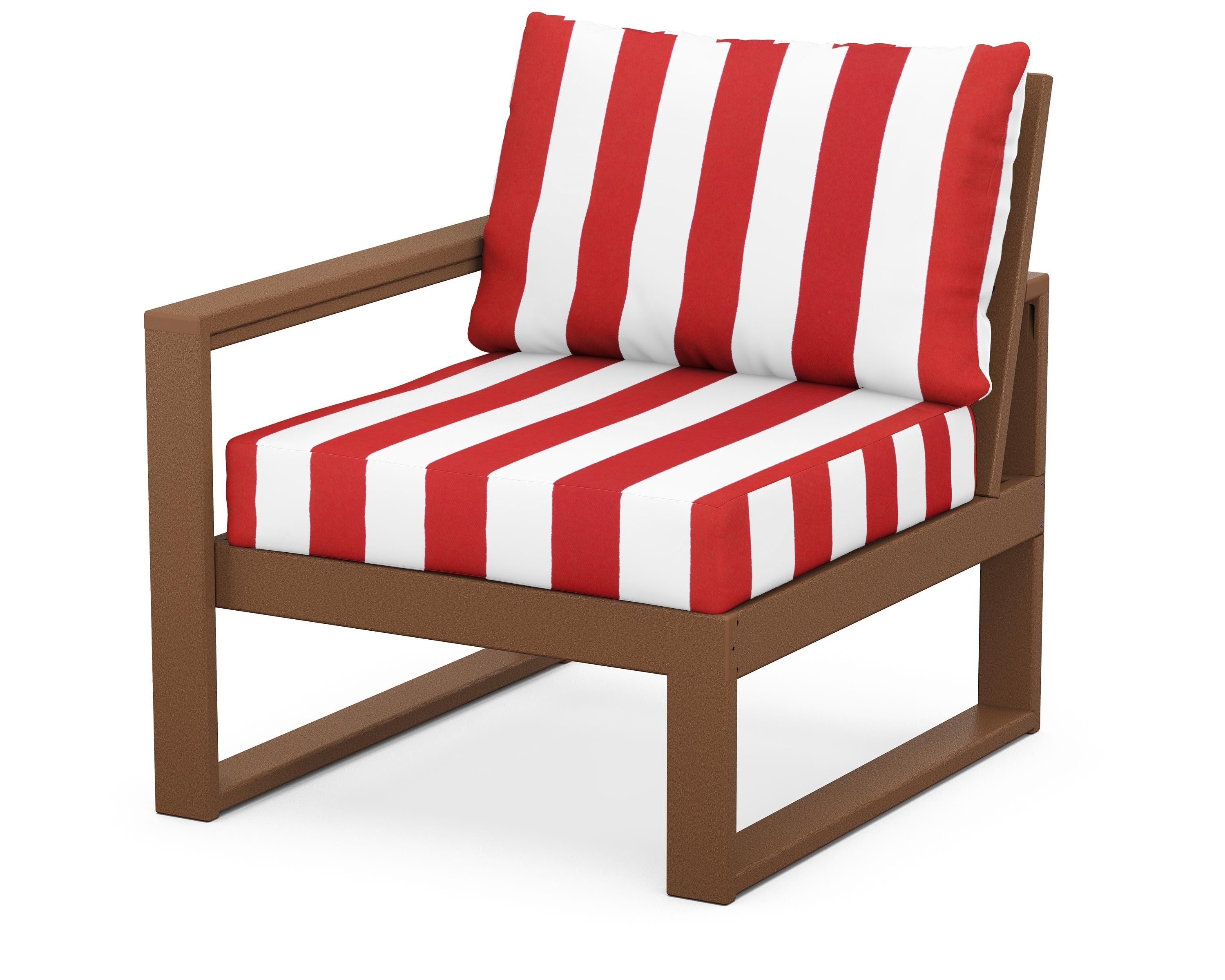 POLYWOOD® EDGE Modular Left Arm Chair in Teak / Cabana Stripe Crimson