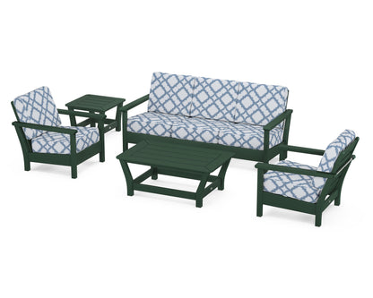 POLYWOOD® Harbour 5-Piece Deep Seating Set in Green / Trellis Sky Blue