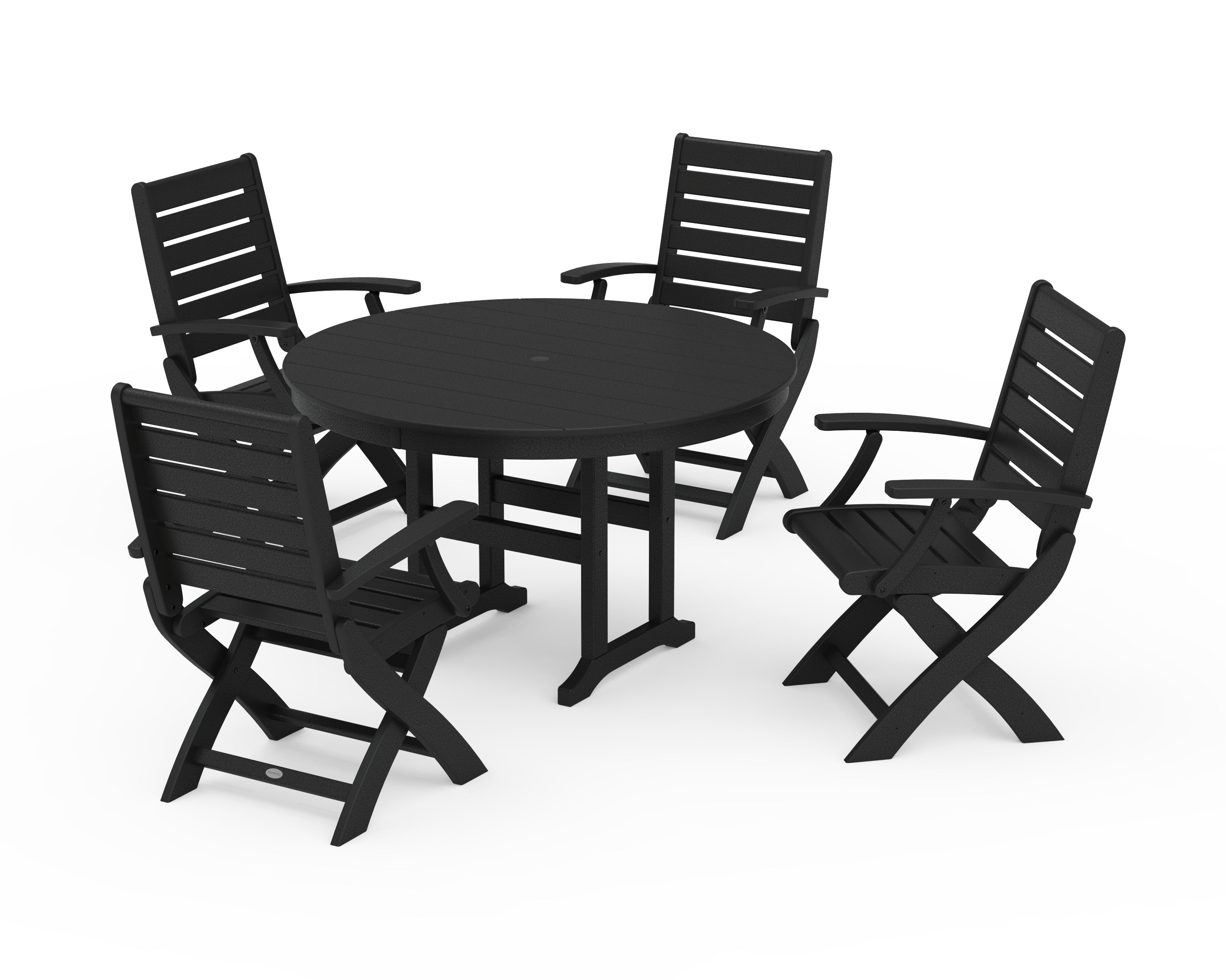 POLYWOOD® Signature Folding Chair 5-Piece Round Farmhouse Dining Set in Black
