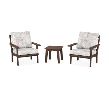POLYWOOD® Oxford 3-Piece Deep Seating Set in Mahogany / Leaf Dune Burlap