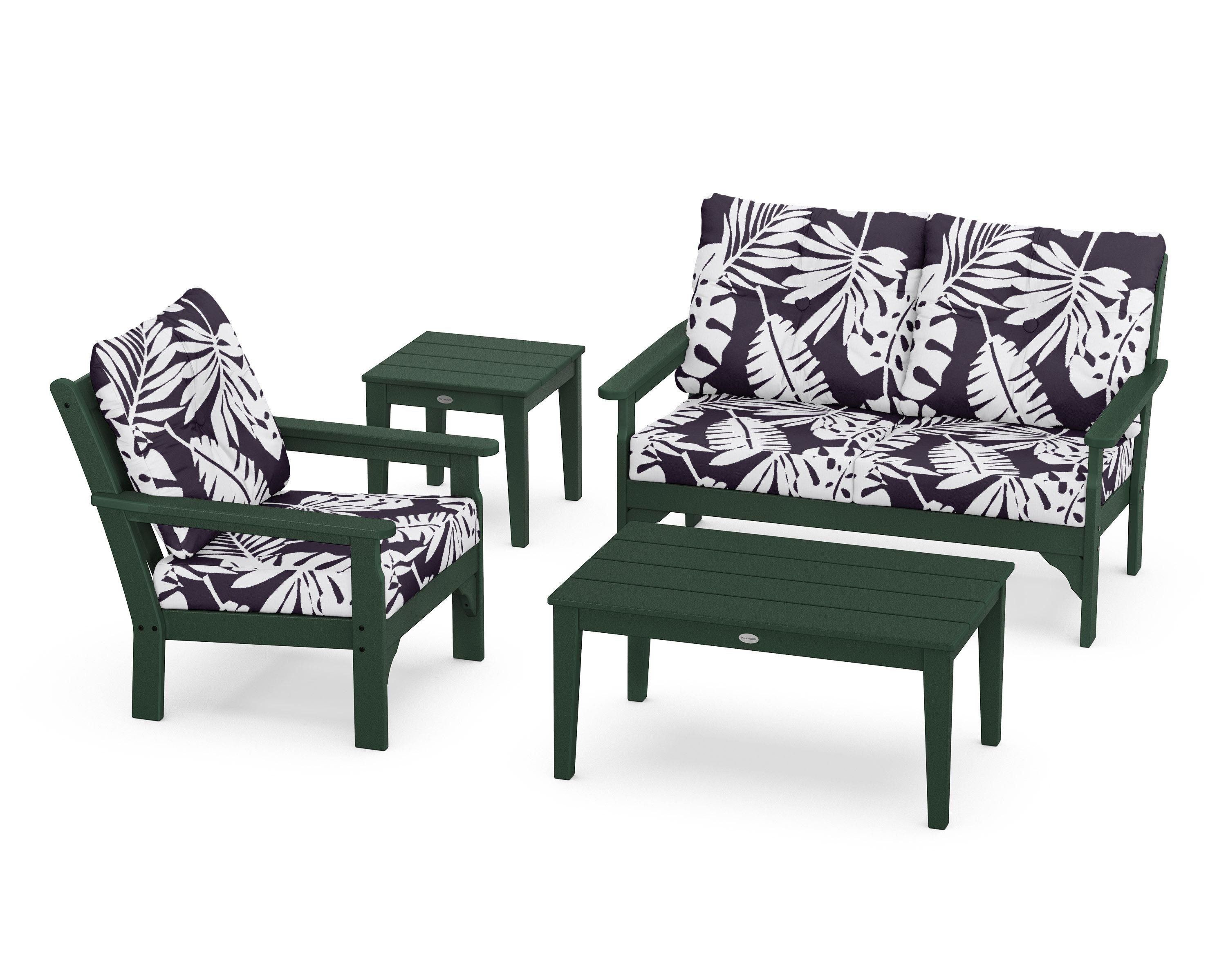 POLYWOOD® Vineyard 4-Piece Deep Seating Set in Green / Leaf Navy