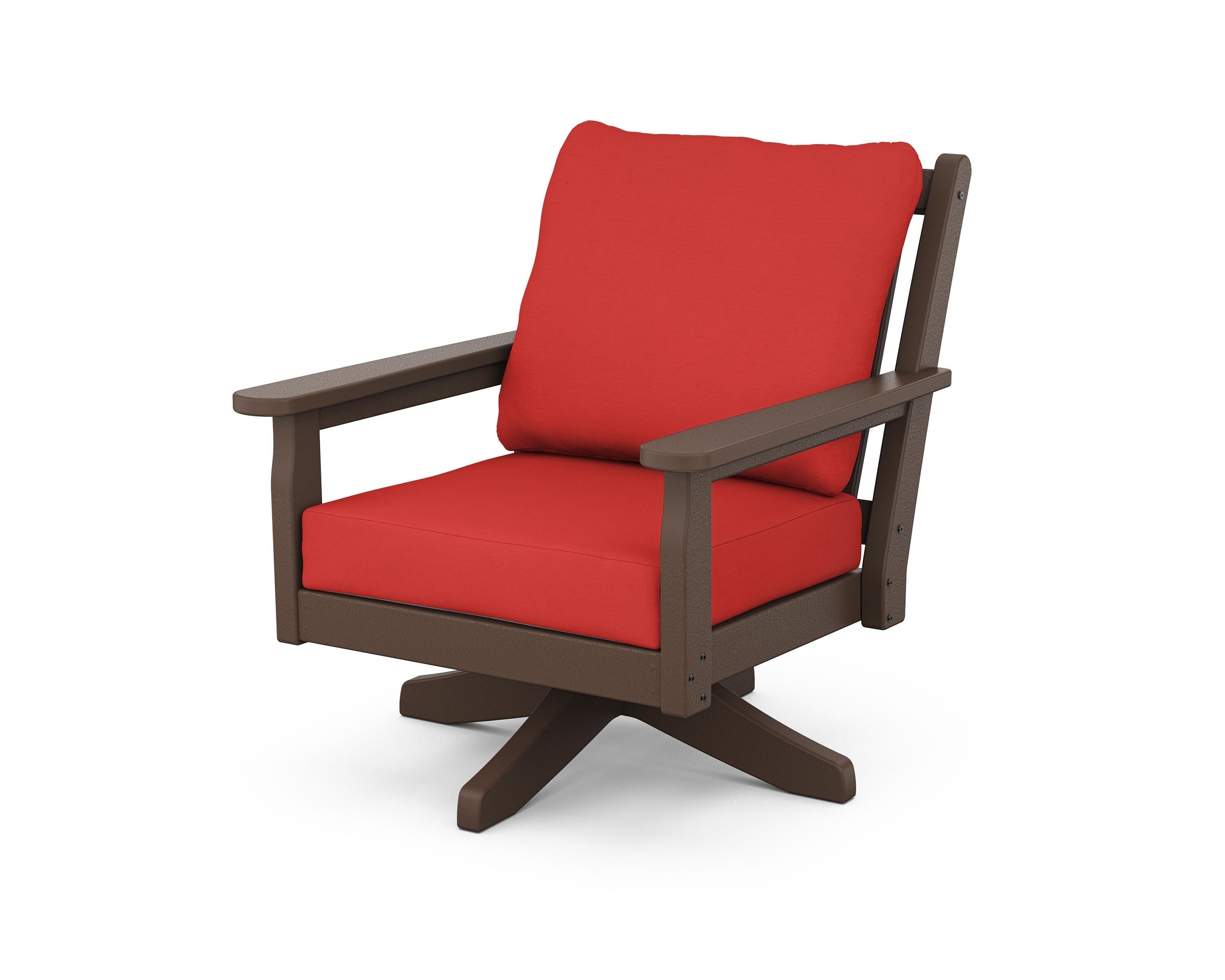 POLYWOOD® Chippendale Deep Seating Swivel Chair in Mahogany / Crimson Linen