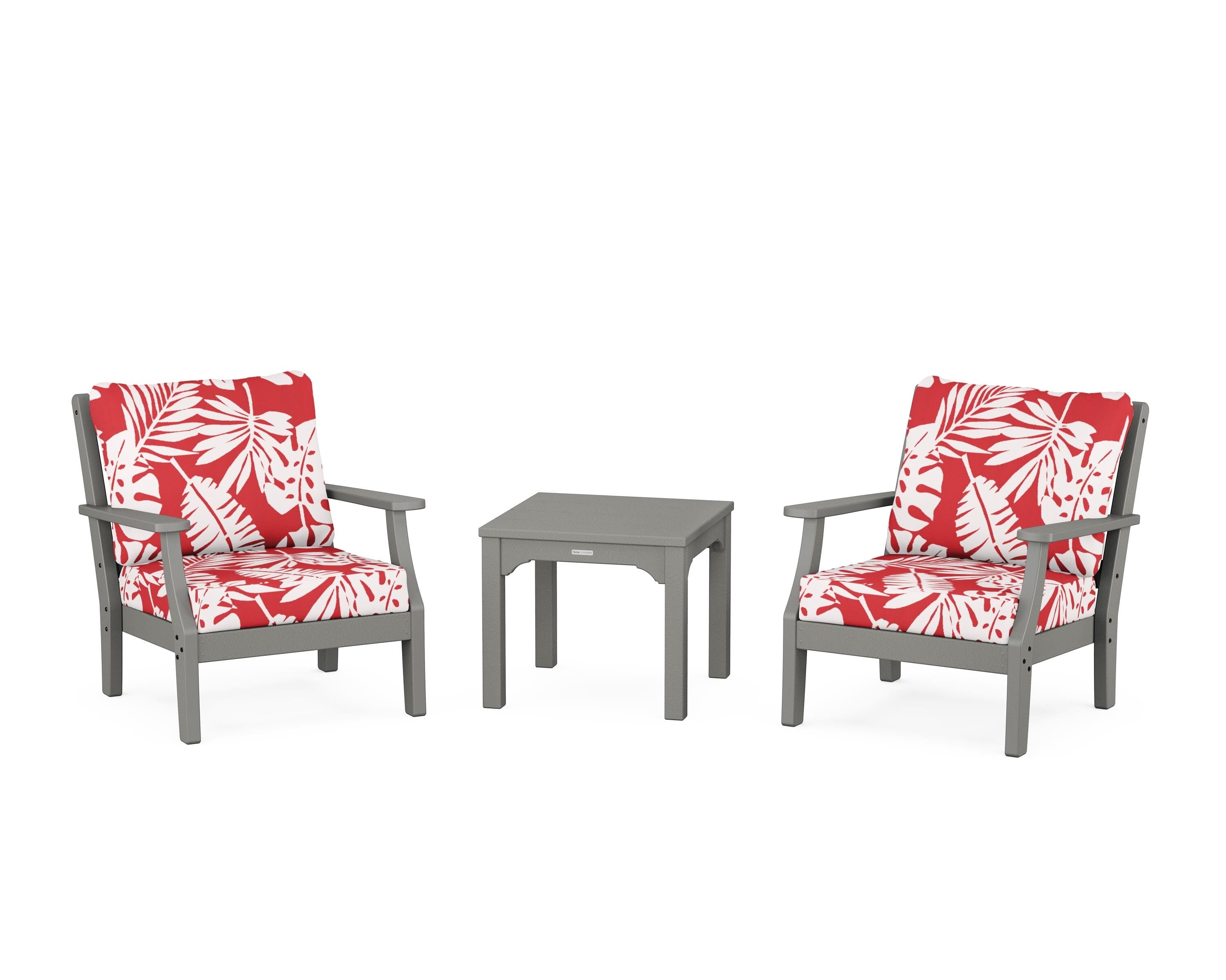 Martha Stewart by POLYWOOD® Chinoiserie 3-Piece Deep Seating Set in Slate Grey / Leaf Crimson