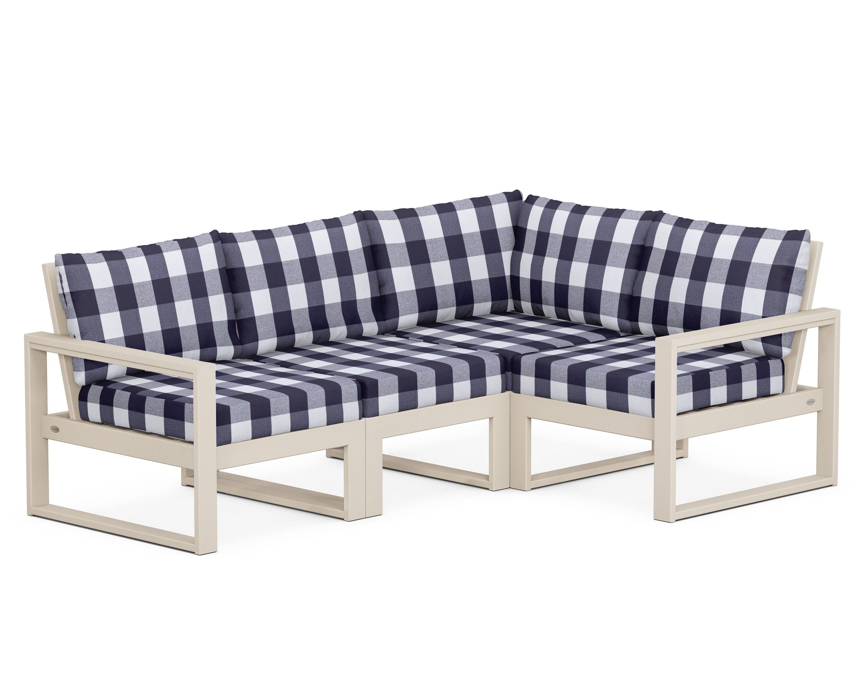 POLYWOOD® EDGE 4-Piece Modular Deep Seating Set in Sand / Buffalo Plaid Navy