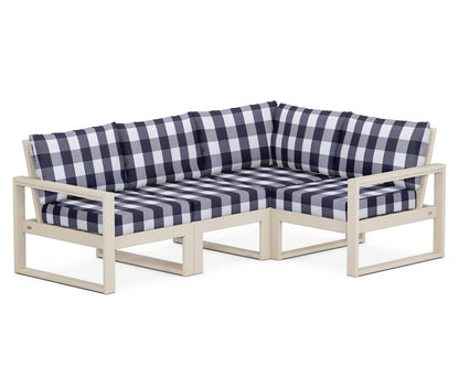 POLYWOOD® EDGE 4-Piece Modular Deep Seating Set in Sand / Buffalo Plaid Navy