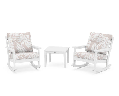 POLYWOOD® Vineyard 3-Piece Deep Seating Rocker Set in White / Leaf Dune Burlap