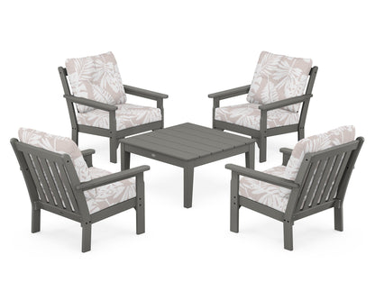POLYWOOD® Vineyard 5-Piece Deep Seating Conversation Set in Slate Grey / Leaf Dune Burlap