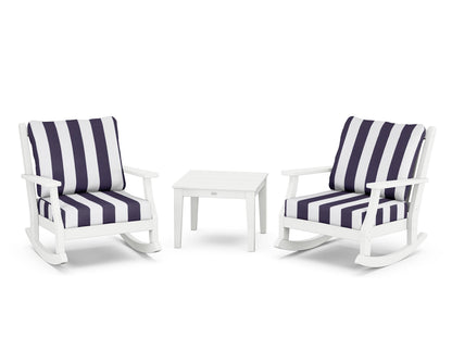 Country Living Wovendale 3-Piece Deep Seating Rocker Set in White / Cabana Stripe Navy