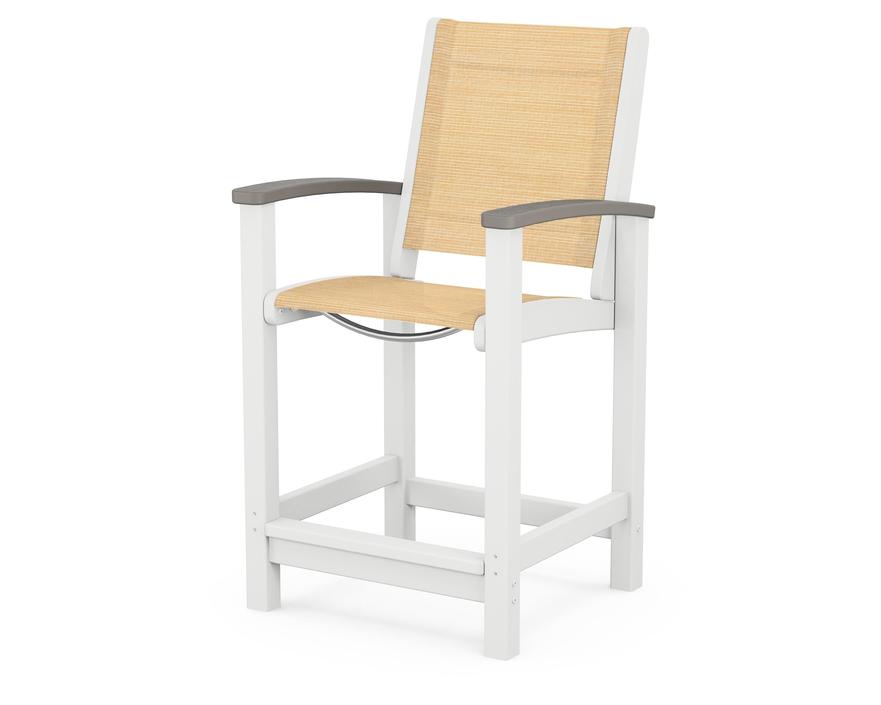POLYWOOD® Coastal Counter Chair in White / Driftwood / Dupioni Apricot Sling