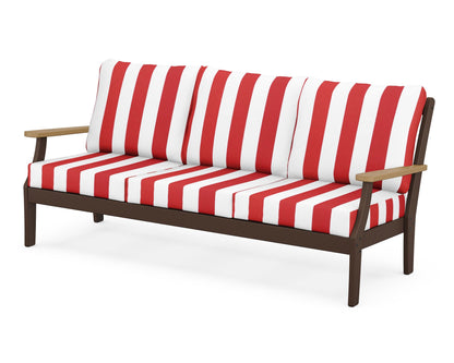 POLYWOOD® Braxton Deep Seating Sofa in Mahogany / Natural / Cabana Stripe Crimson