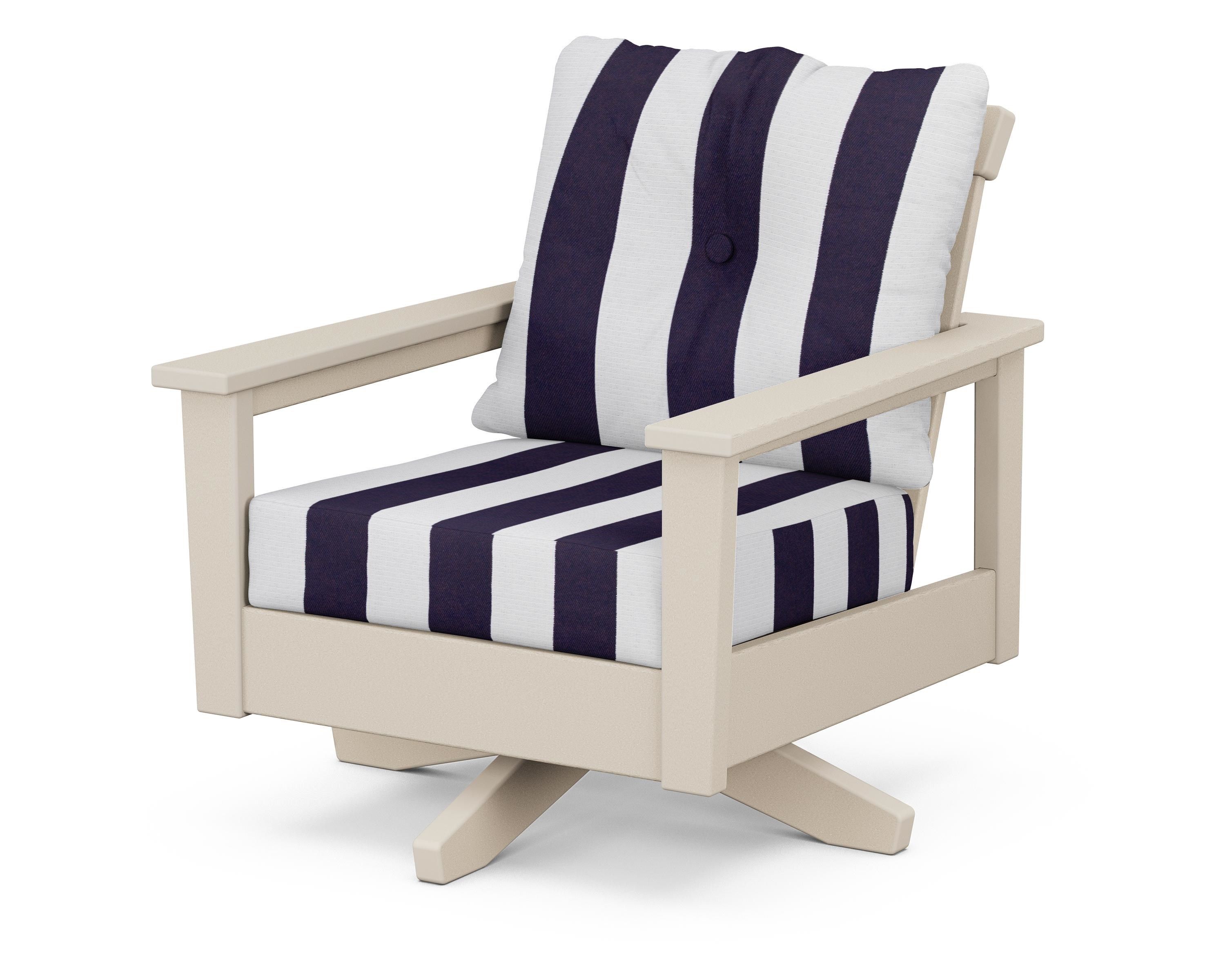 POLYWOOD® Prescott Deep Seating Swivel Chair in Sand / Cabana Stripe Navy