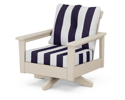POLYWOOD® Prescott Deep Seating Swivel Chair in Sand / Cabana Stripe Navy