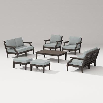 PW Designer Series Estate 7-Piece Lounge Loveseat Set in Vintage Coffee / Spa