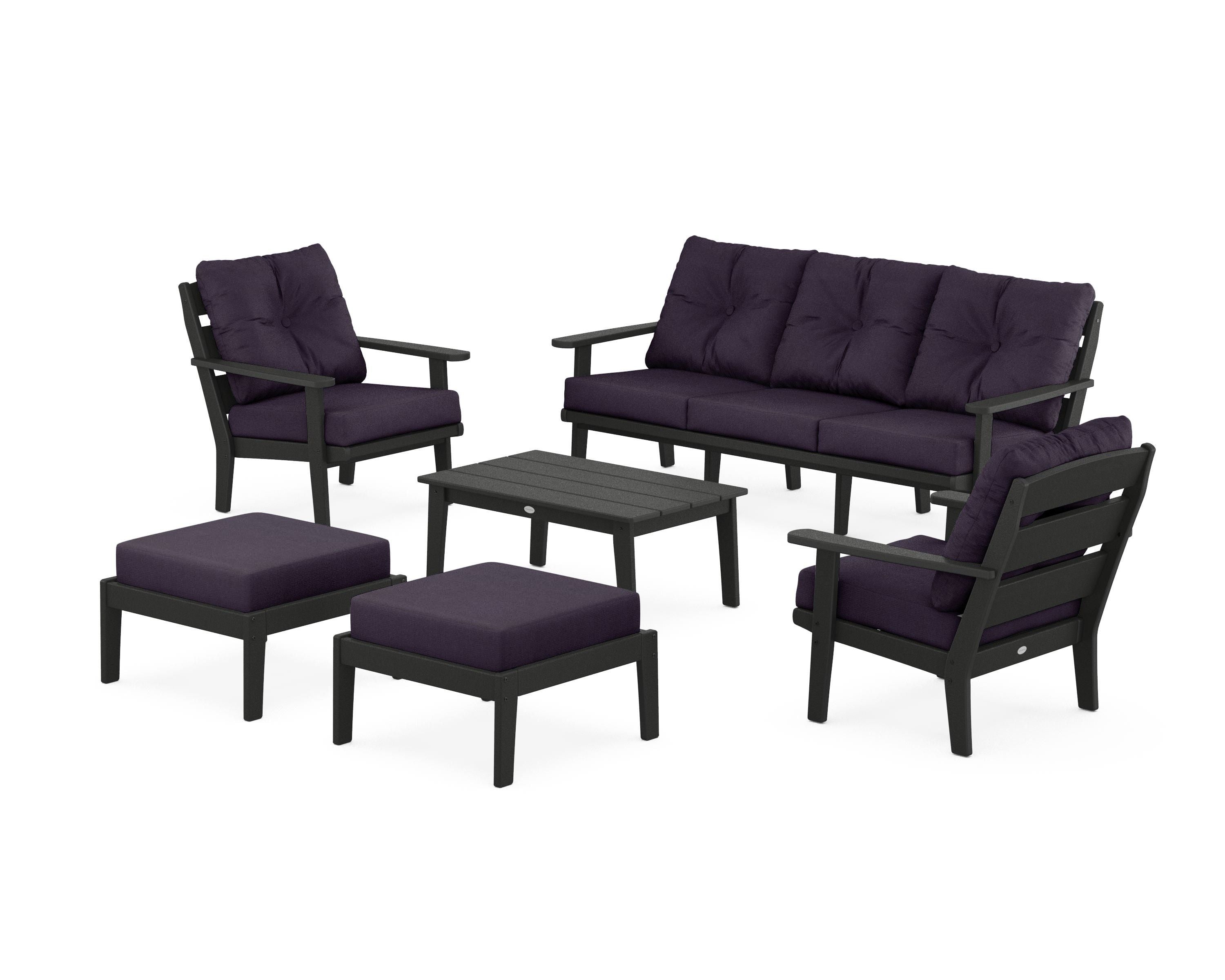 POLYWOOD® Lakeside 6-Piece Lounge Sofa Set in Black / Navy Linen
