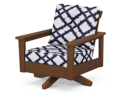 POLYWOOD® Prescott Deep Seating Swivel Chair in Teak / Trellis Navy