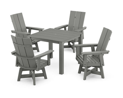 POLYWOOD® Modern Curveback Adirondack 5-Piece Parsons Swivel Dining Set in Slate Grey