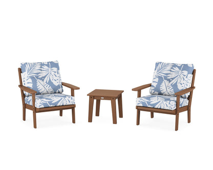 POLYWOOD® Prairie 3-Piece Deep Seating Set in Teak / Leaf Sky Blue