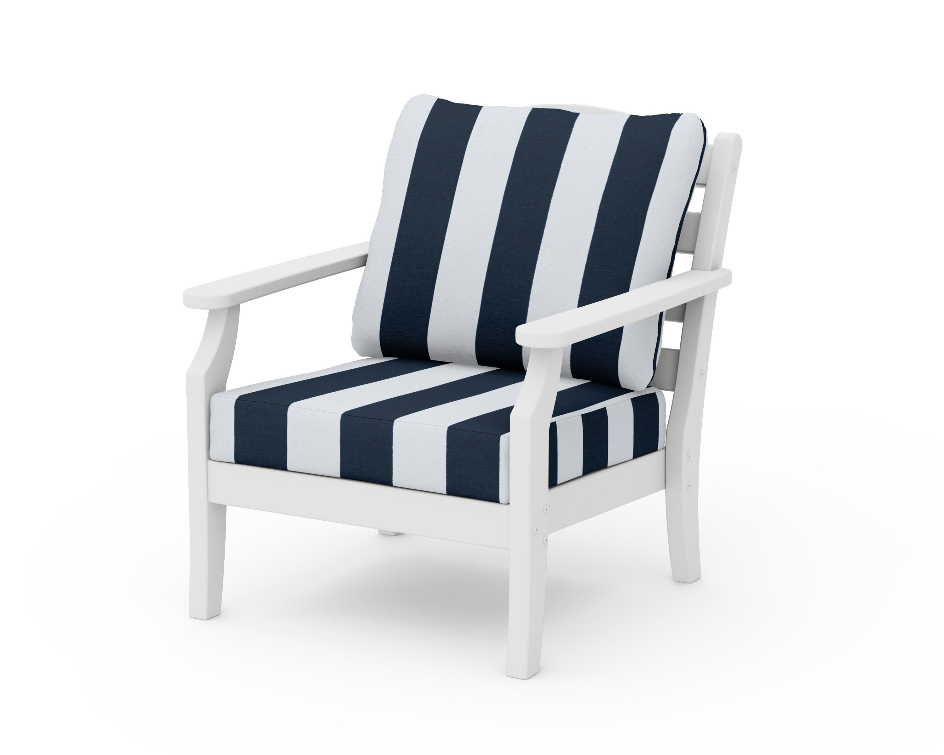 Draper James™ by  POLYWOOD® Savannah Deep Seating Chair in White / Cabana Stripe Marine Indigo