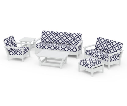 POLYWOOD® Harbour 6-Piece Outdoor Living Set in White / Trellis Navy