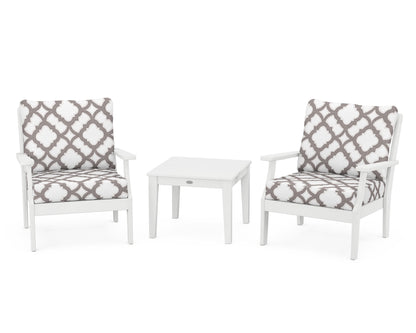POLYWOOD® Braxton 3-Piece Deep Seating Set in White / Trellis Grey Mist