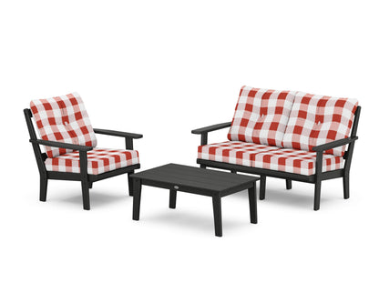 POLYWOOD® Prairie 3-Piece Deep Seating Set with Loveseat in Black / Buffalo Plaid Crimson