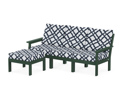 POLYWOOD® Vineyard 4-Piece Sectional with Ottoman in Green / Trellis Marine Indigo