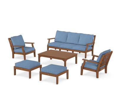 Martha Stewart by POLYWOOD® Chinoiserie 6-Piece Lounge Sofa Set in Teak / Sky Blue
