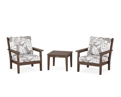 POLYWOOD® Chippendale 3-Piece Deep Seating Set in Mahogany / Leaf Grey Mist