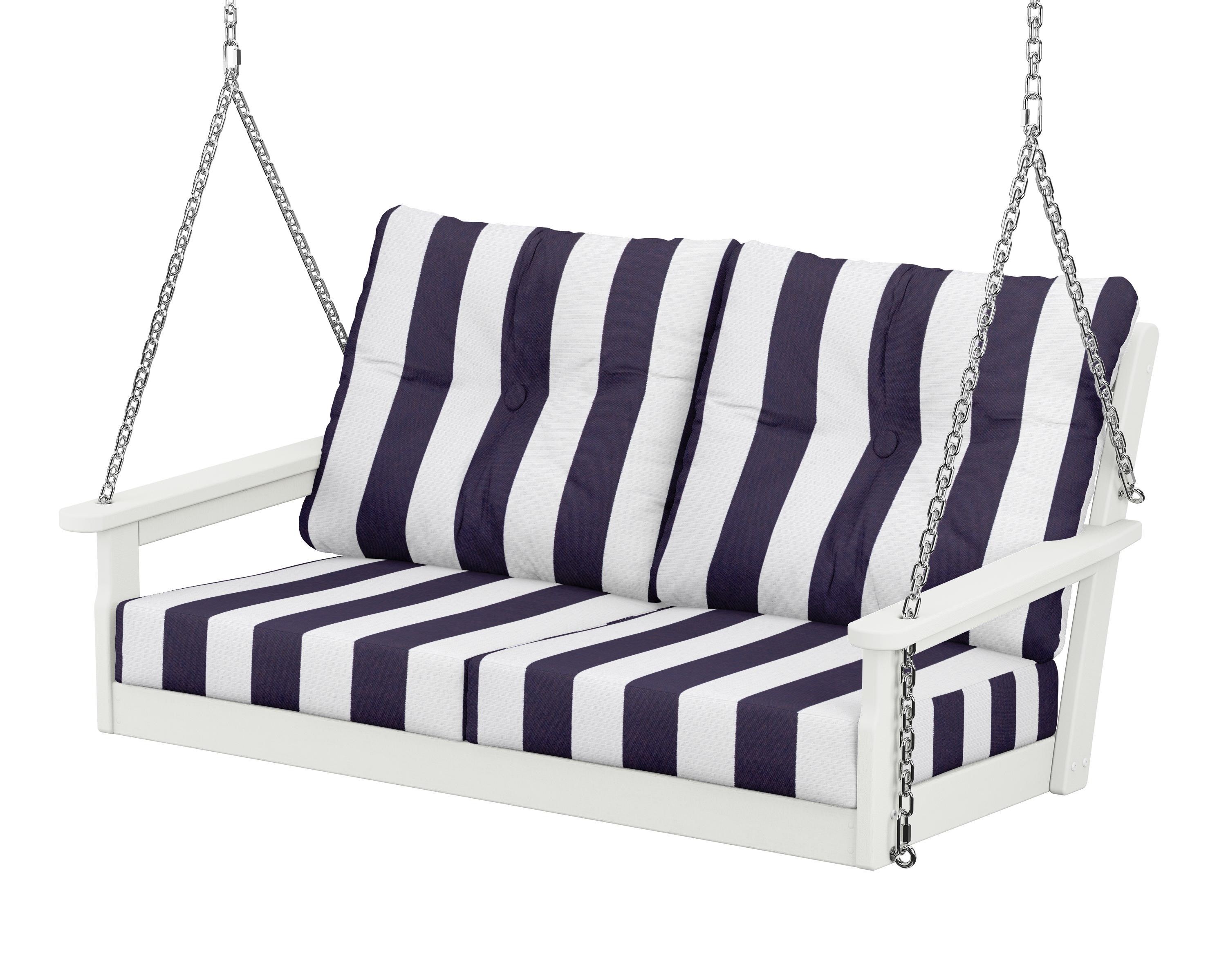 POLYWOOD® Vineyard Deep Seating Swing in Vintage White / Cabana Stripe Navy