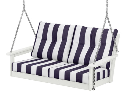 POLYWOOD® Vineyard Deep Seating Swing in Vintage White / Cabana Stripe Navy
