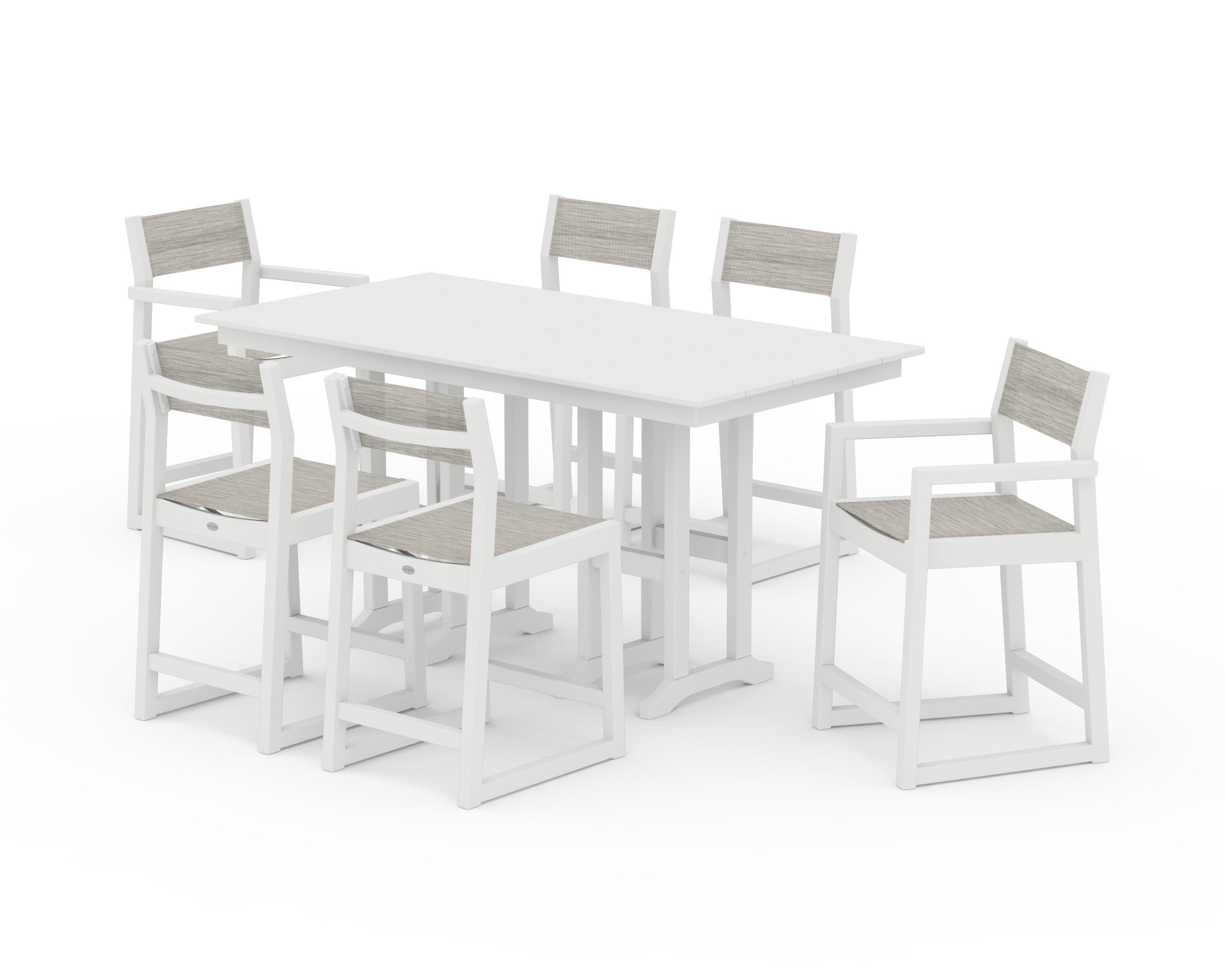 POLYWOOD® EDGE Sling 7-Piece Farmhouse Counter Set in White / Birch Sling
